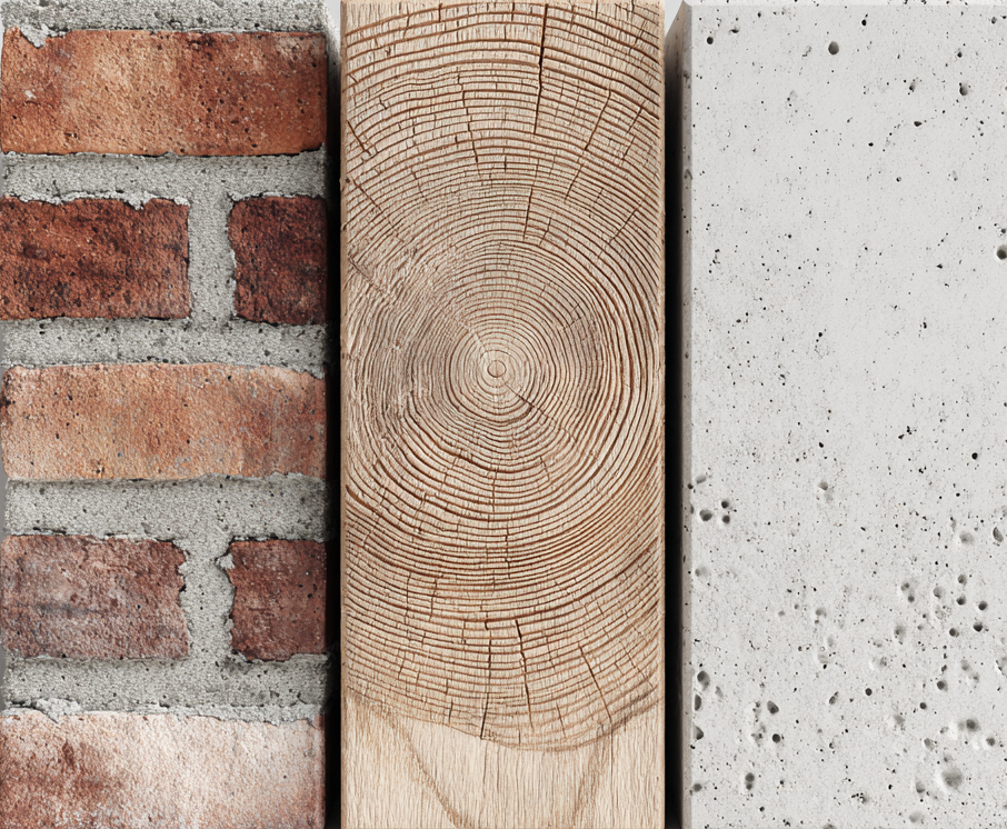 Selection of example construction materials for consideration in sustainable building design.